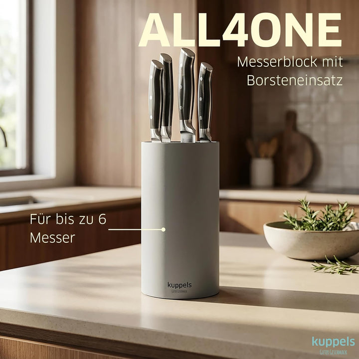 Kuppels ALL4ONE Universal Messerblock ohne Messer, Rund, Grau, Mit herausnehmbaren Borsten, 22 cm gr
