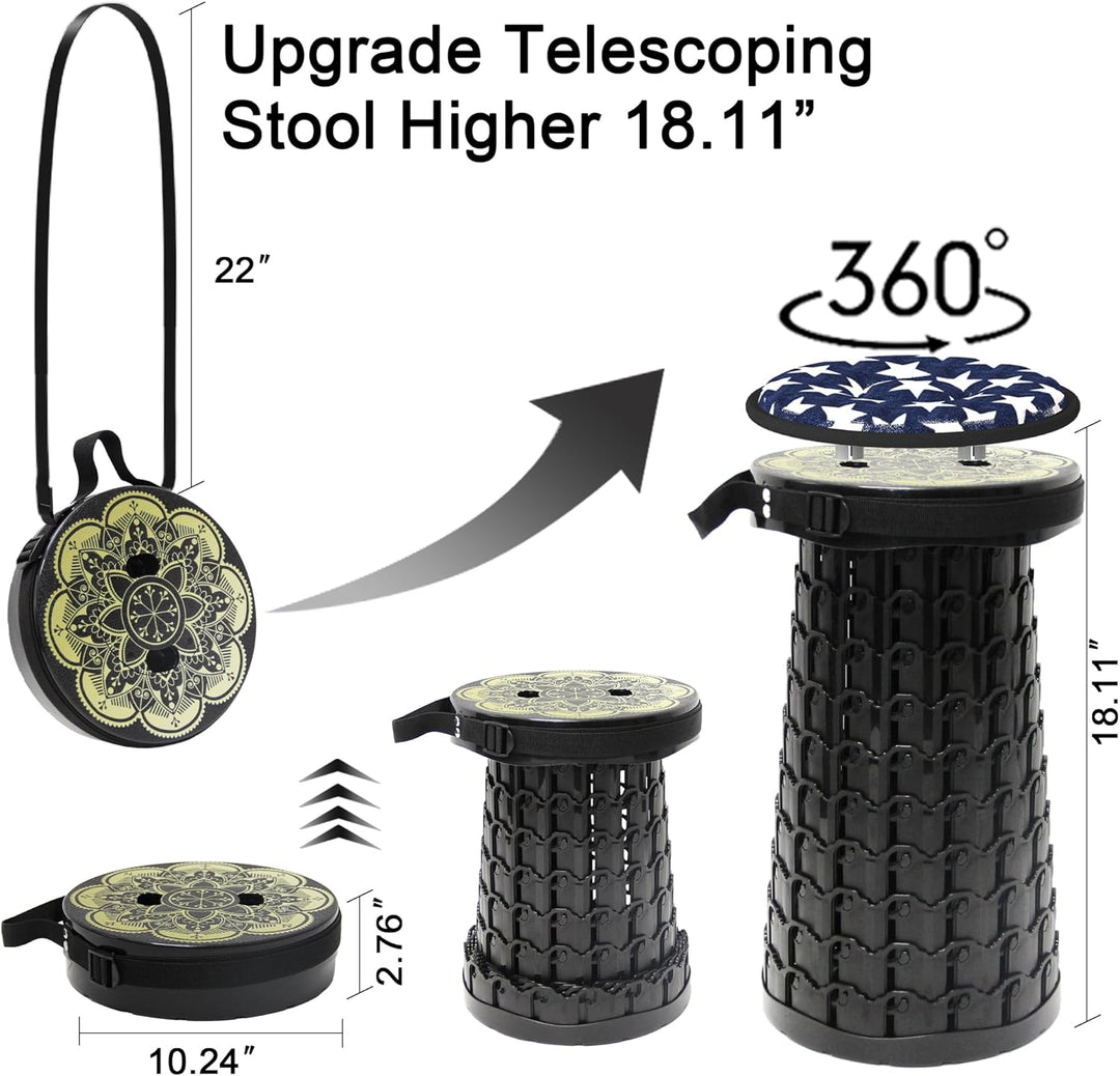 ALEVMOOM Tragbarer Klapphocker mit Kissen,Campinghocker,Teleskop-Hocker,Tragbar und Lighgewicht max