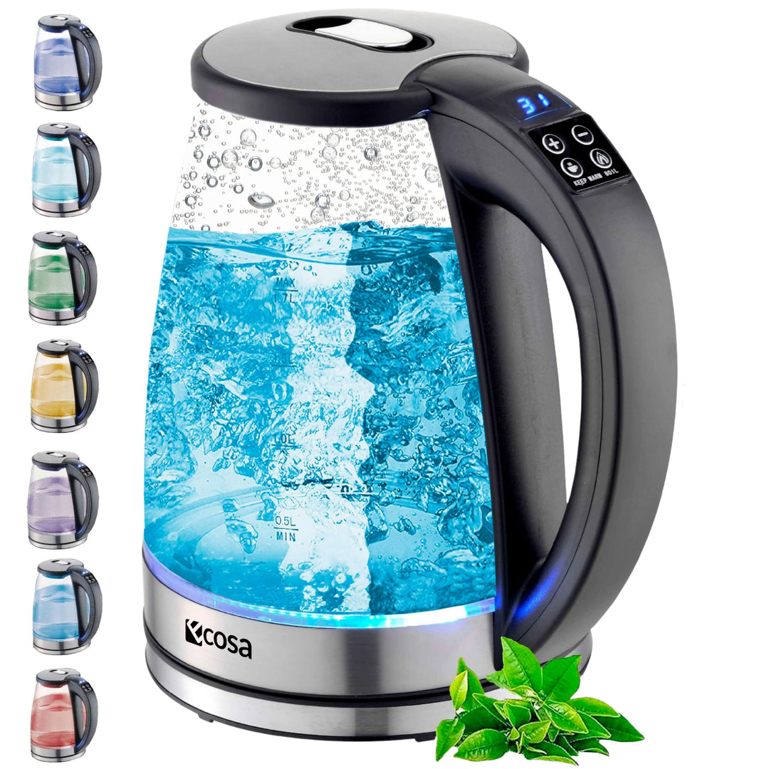 Ecosa® Wasserkocher mit temperatureinstellung Glas Edelstahl - 1,8 Liter 2.200 Watt - BPA Frei mit T