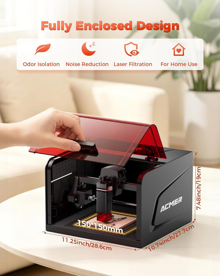 ACMER K1 3.5W Laser Cutter holz, Klasse 1 Geschlossener Lasergravur Maschine mit Rauchabzug, 0.01mm