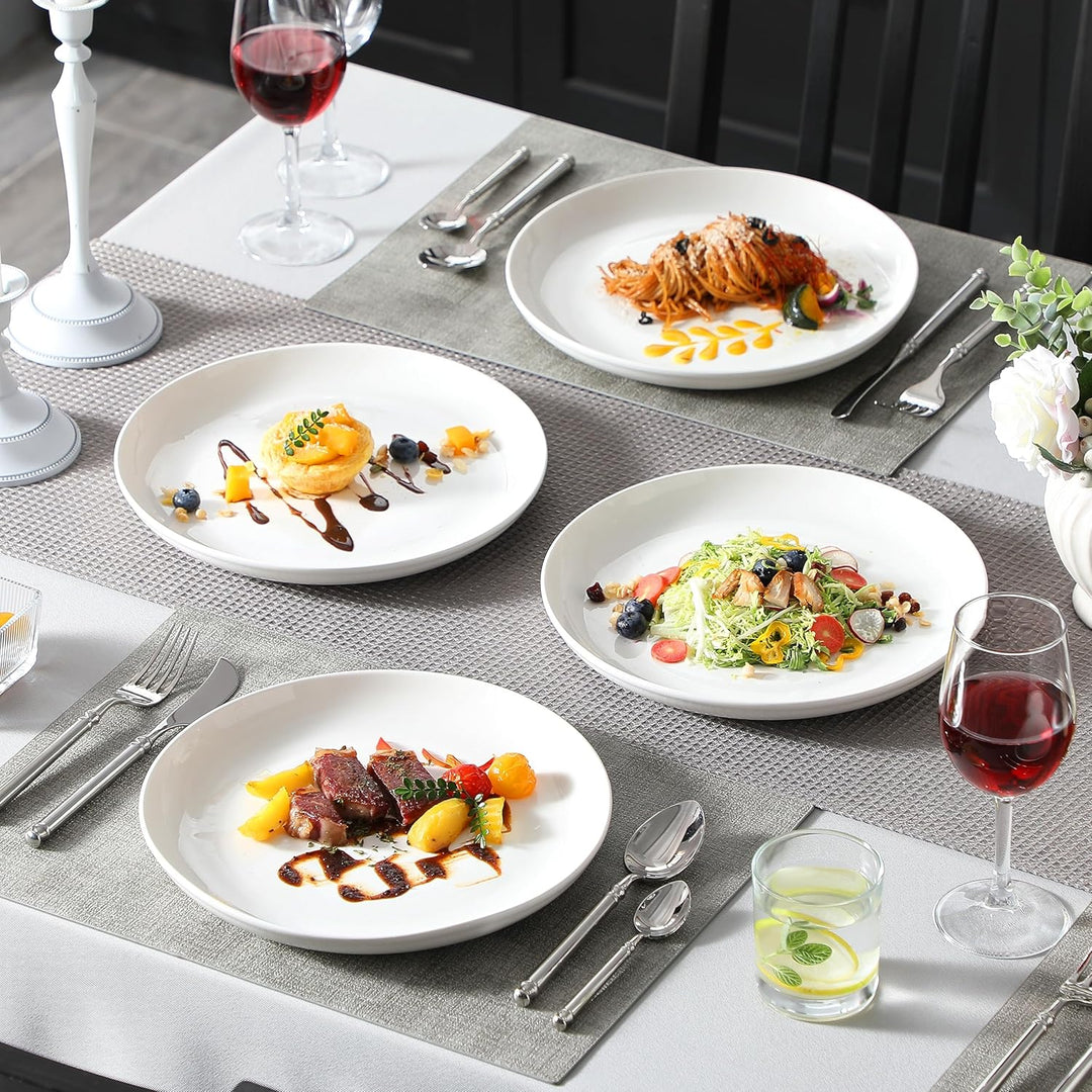 MALACASA, Serie REG, 10,5" Teller Set 6 Personen, Weiss Porzellan Speiseteller, Pastateller für Spül