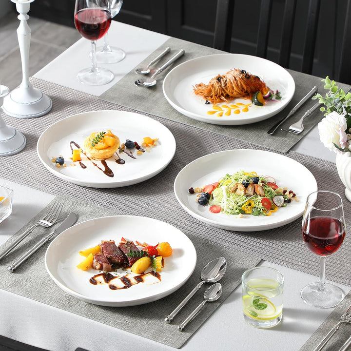 MALACASA, Serie REG, 10,5" Teller Set 6 Personen, Weiss Porzellan Speiseteller, Pastateller für Spül