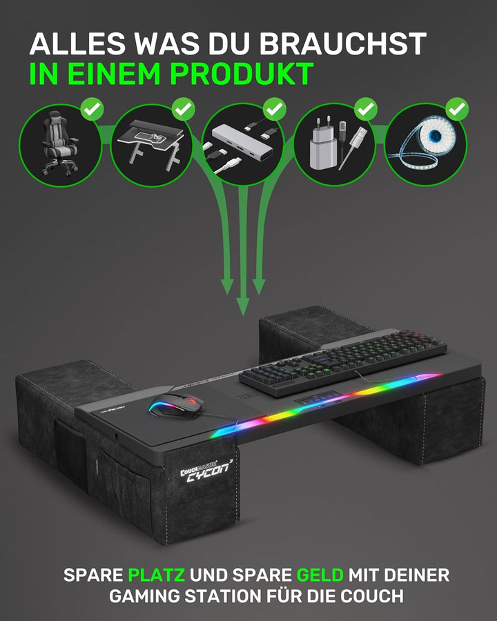 Couchmaster® CYCON² Fusion Grey, Couch Gaming Auflage für Maus & Tastatur (für PC, PS4/5, Xbox One/S