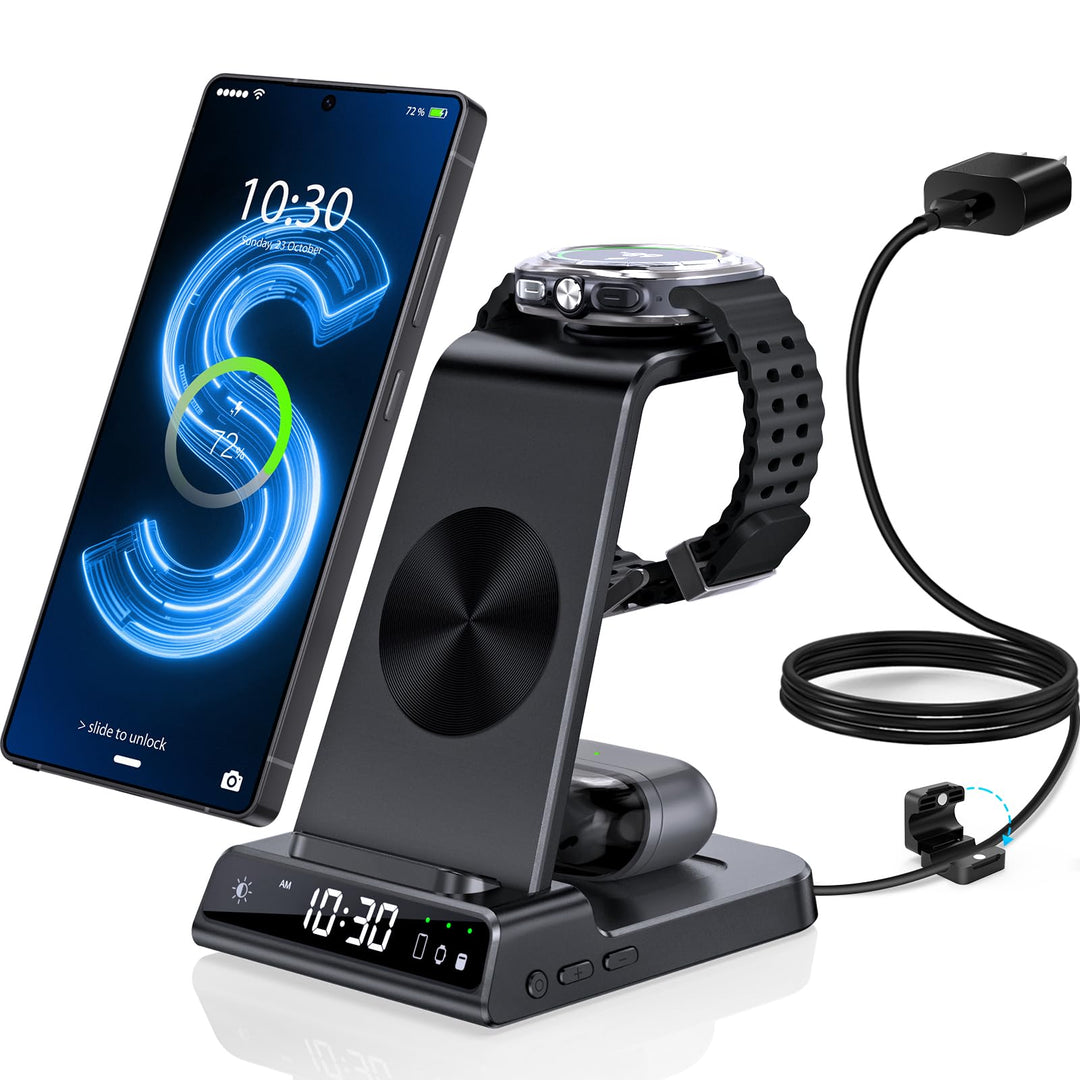 Wireless Charger für Samsung Galaxy S25 Ultra, Induktive Ladestation mit Digitaluhr für Samsung Gala