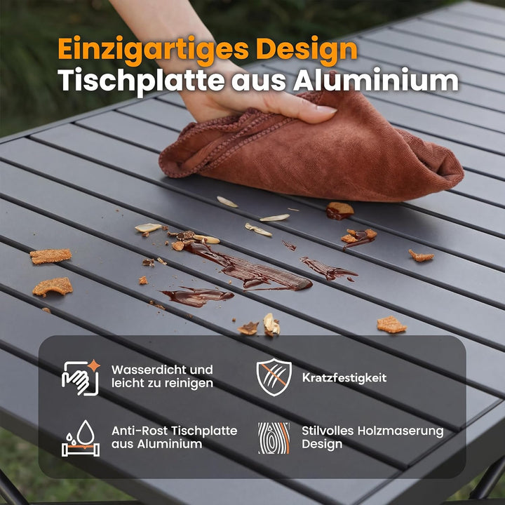 Campingtisch Klappbar Bis 100KG mit Tragetasche Alu Klapptisch für 6 Personen - Roll Up Camping Tisc