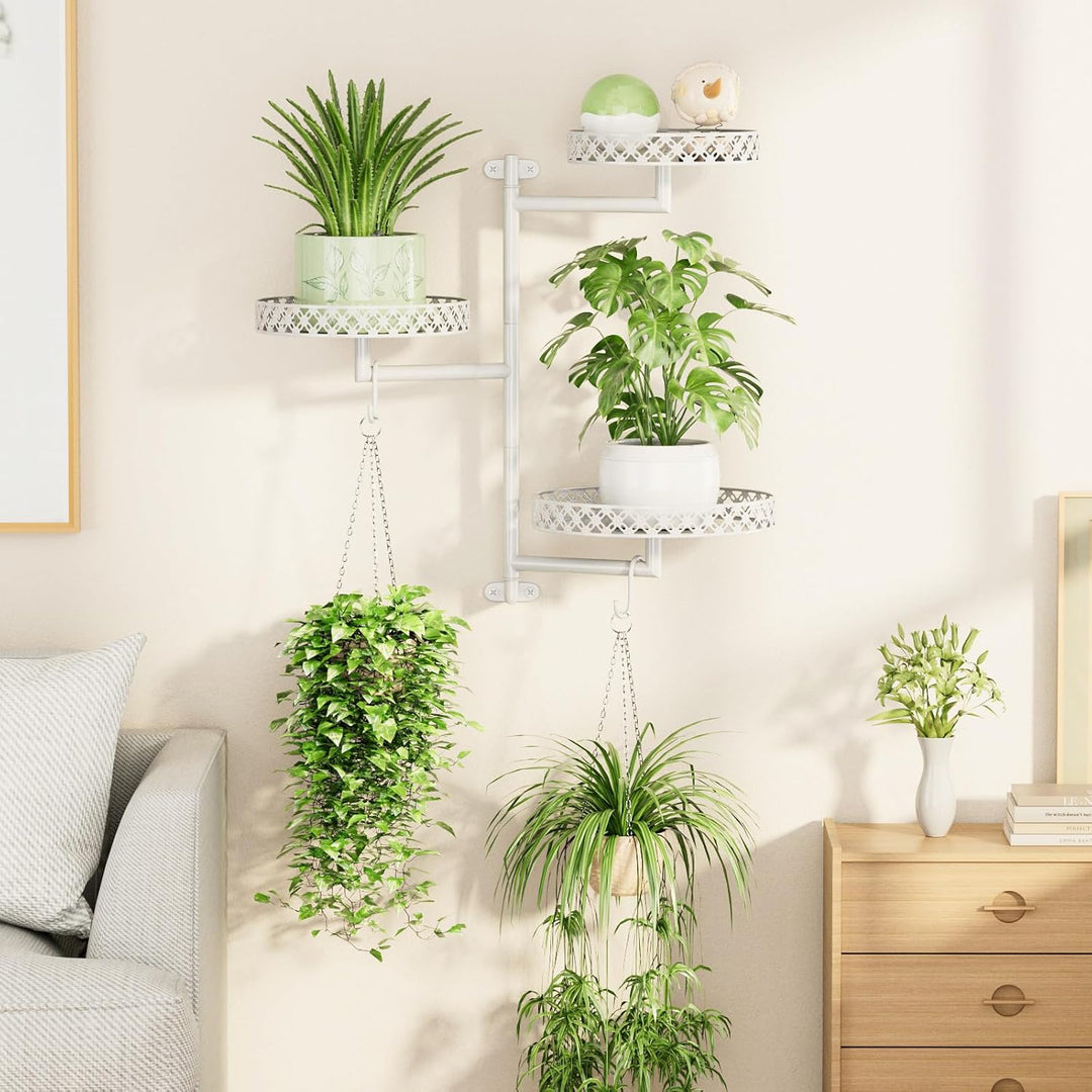 Ovicar Drehbare Fenster-Pflanzenregale – Innenwand-Pflanzenständer, 3-stöckig, Blumenmuster, Metall-