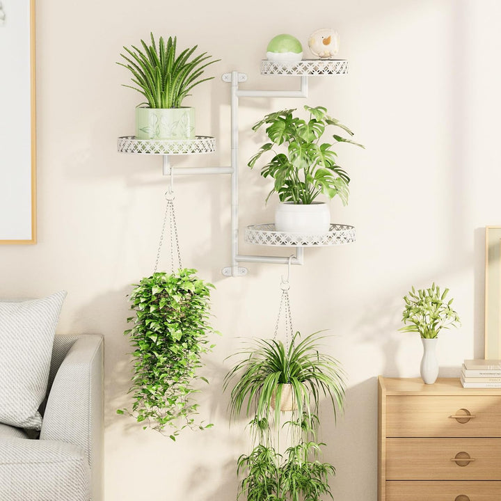Ovicar Drehbare Fenster-Pflanzenregale – Innenwand-Pflanzenständer, 3-stöckig, Blumenmuster, Metall-