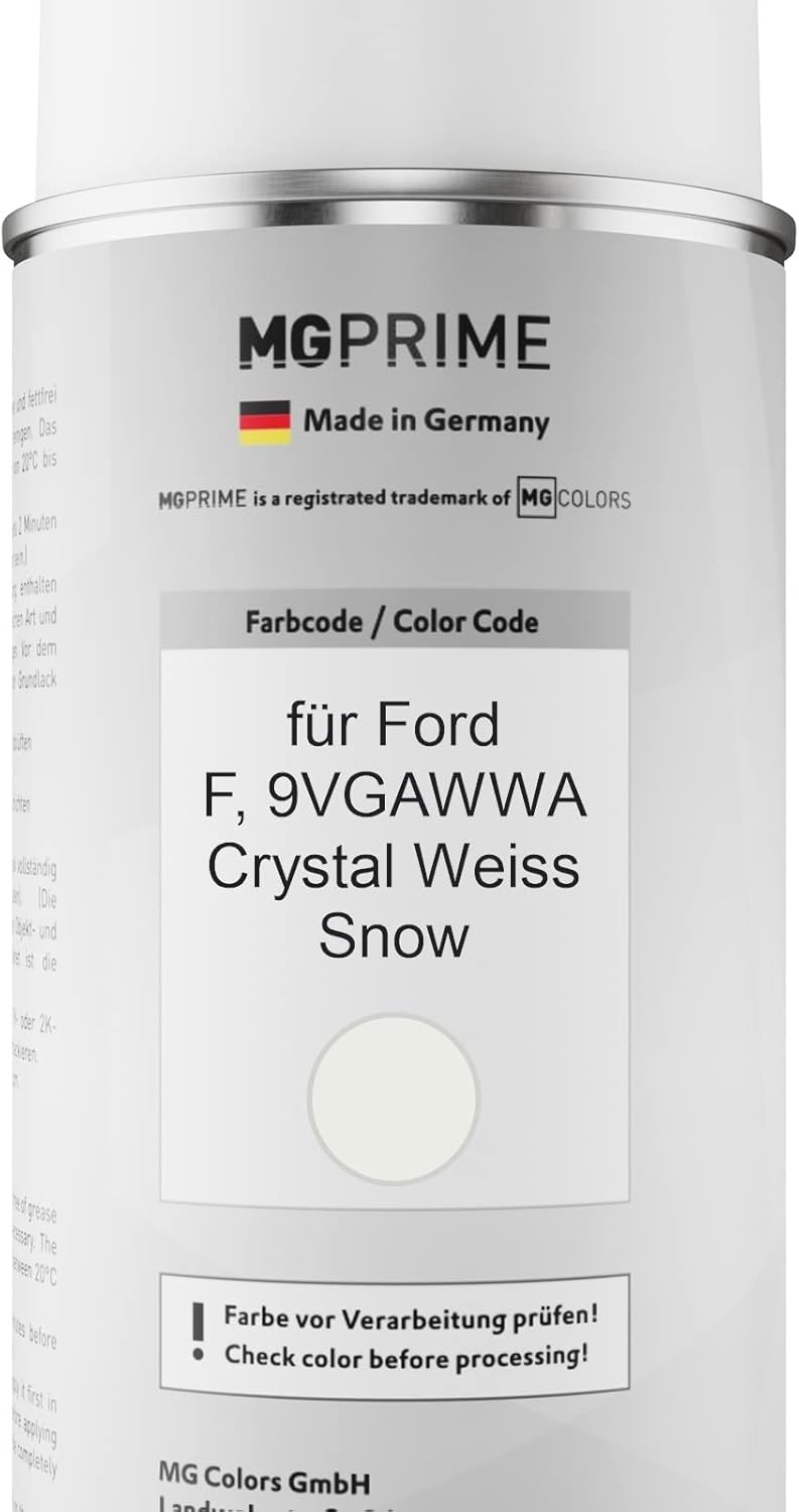 MG PRIME Autolack Sprühdosen Set für Ford F / 9VGAWWA Crystal Weiss/Snow Basislack Klarlack Spraydos