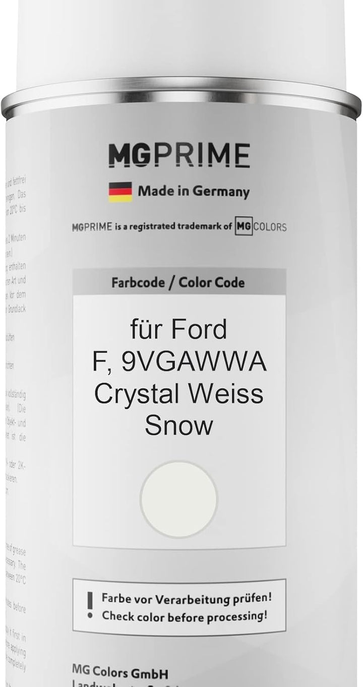 MG PRIME Autolack Sprühdosen Set für Ford F / 9VGAWWA Crystal Weiss/Snow Basislack Klarlack Spraydos