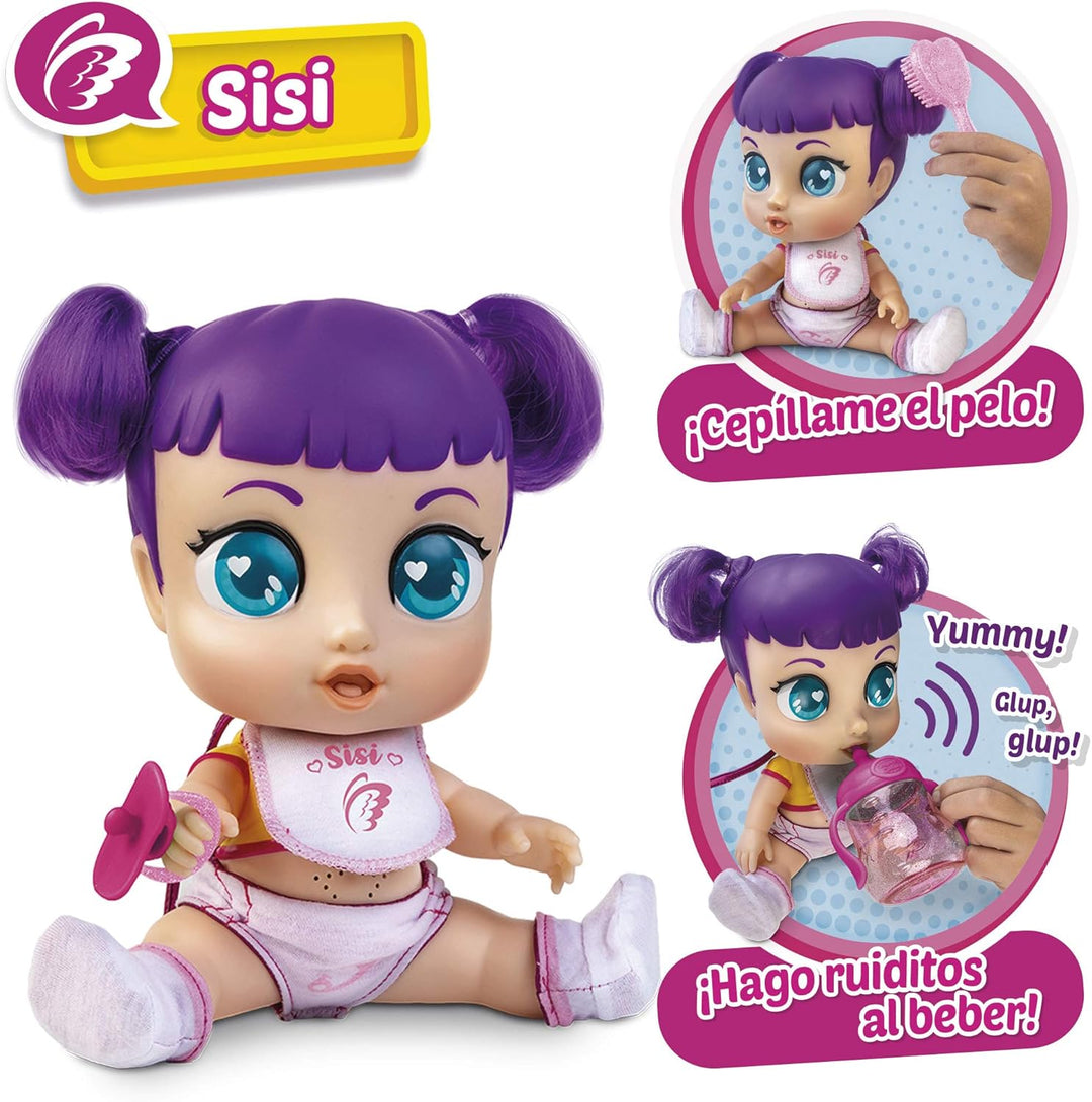 Super Cute - Super süsse Superheldin Sisi Puppe mit Flasche, wendbare Kleidung und Zubehör Interakti