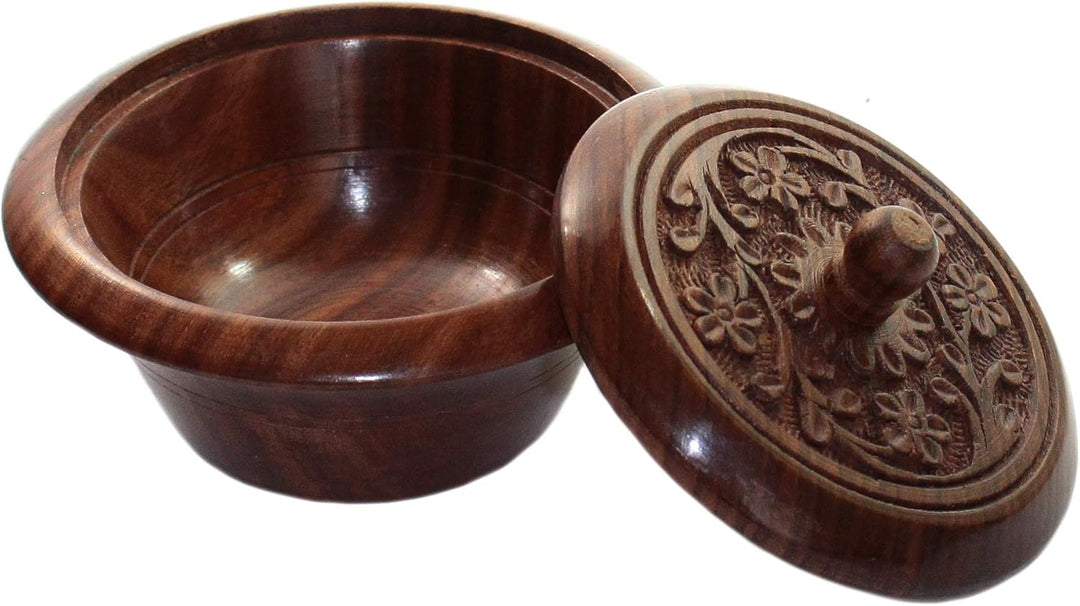 Budawi® - Holz Dose Palisander mit Deckel ca. Ø 10 cm mit Intarsien, Handgearbeitet Schmuck Dose