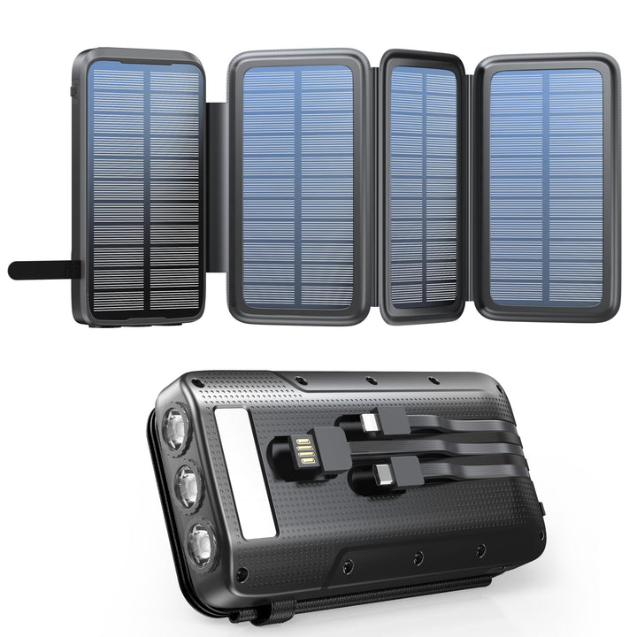 Solar Powerbank 27000mAh,Solar Ladegerät mit 3 Kabel QC4.0 22.5W USB C 20W Schnellladefunktion, mit