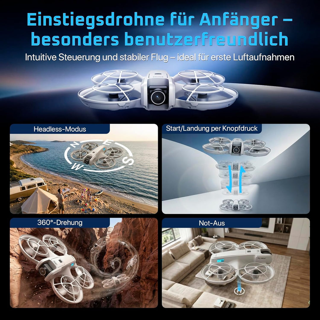 Rollei Fly Mini Drohne mit 720P Kamera RC Drone Quadrocopter mit Headless Modus 360° Drehung Steueru