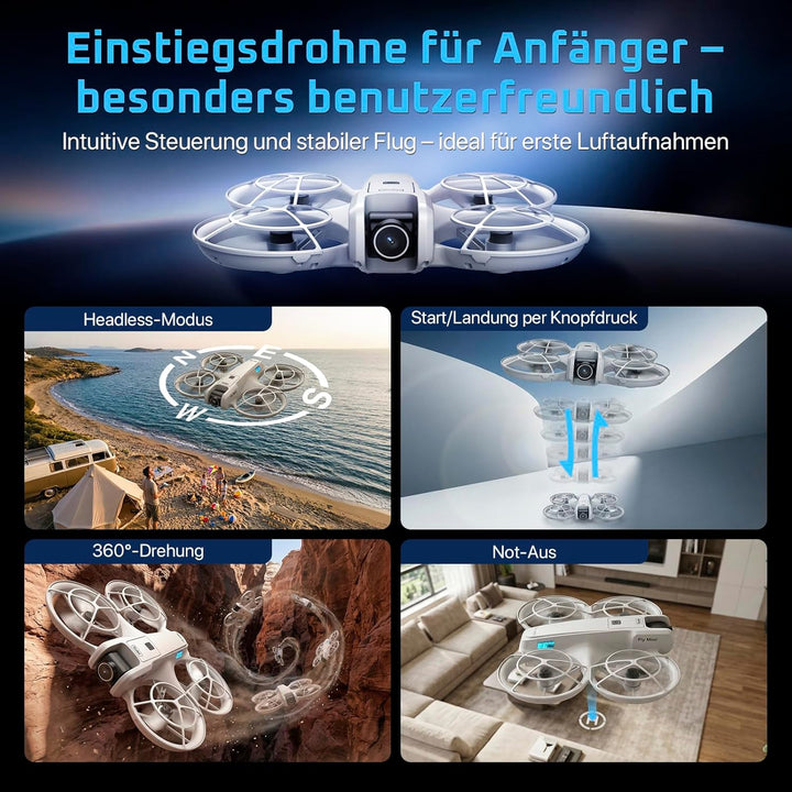 Rollei Fly Mini Drohne mit 720P Kamera RC Drone Quadrocopter mit Headless Modus 360° Drehung Steueru