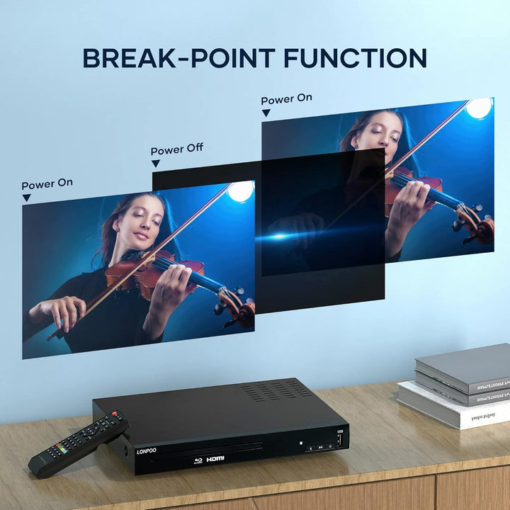 1080P HD Bluray Player für TV, Kompakter Blu-ray Player/DVD-Player mit HDMI/Koaxial/AV-Porta, Unters