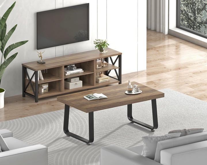 HSH Couchtisch Holz Vintage Design Wohnzimmertisch aus Holz und Metall Sofatisch Coffee Table Tisch