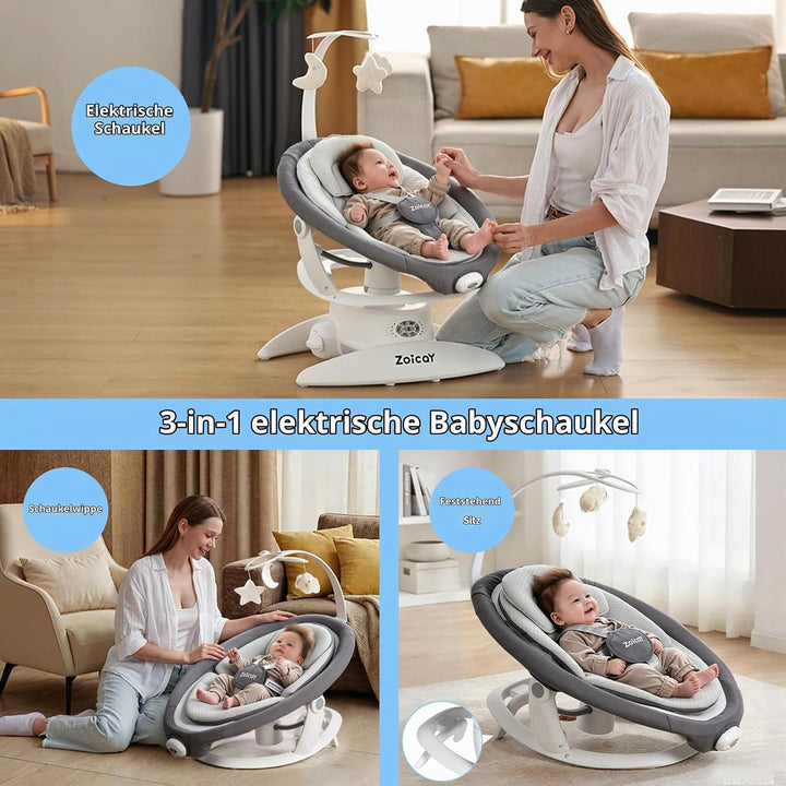 Baby wippe Zoicay 3-in-1 Babywippe Elektrisch für Neugeborene mit 9 modi 360° Drehbar und Schaukel A