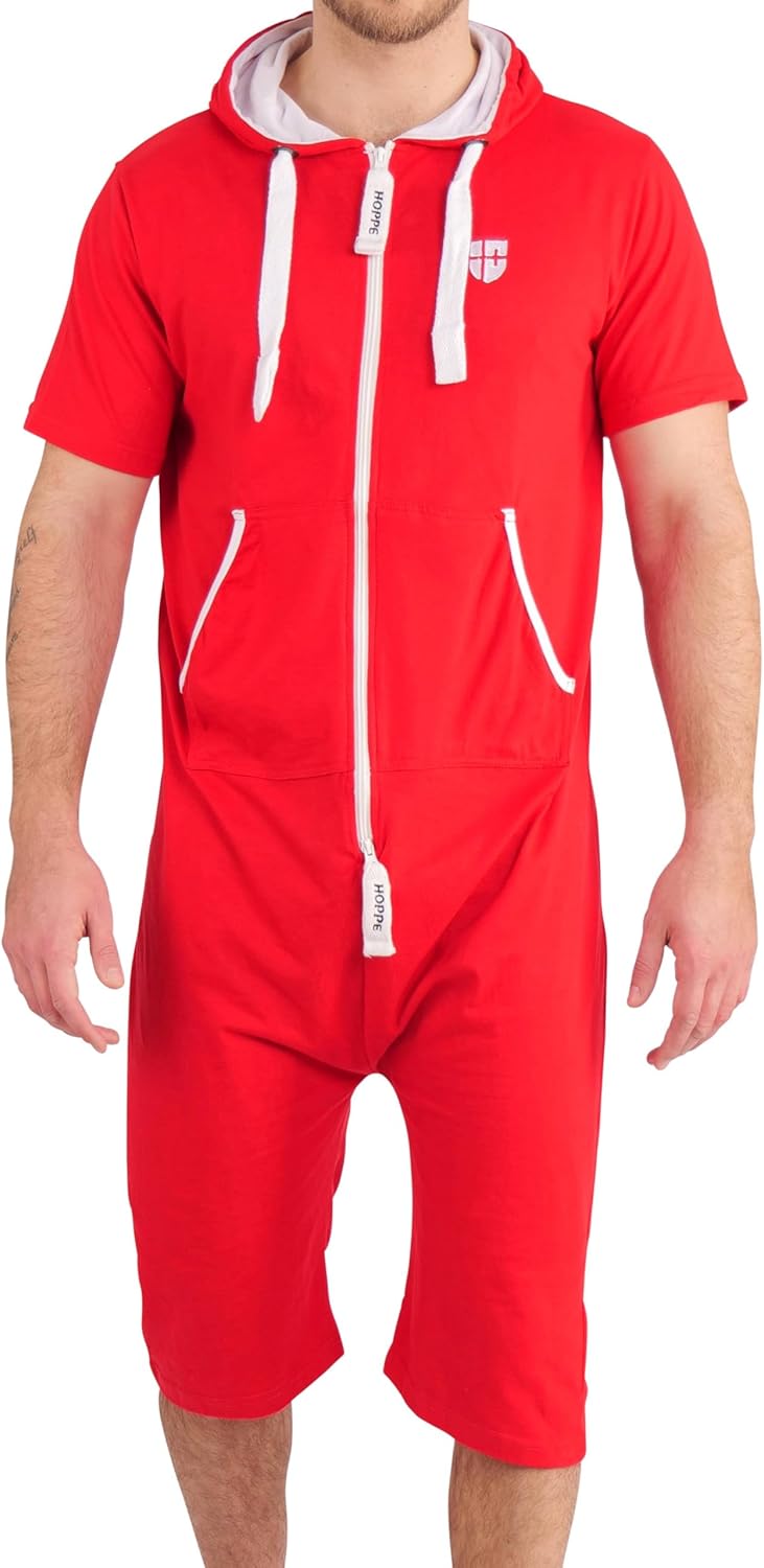 Gennadi Hoppe Herren Jumpsuit kurz Overall Einteiler Jogger für den Sommer S Slim Rot, S Slim Rot