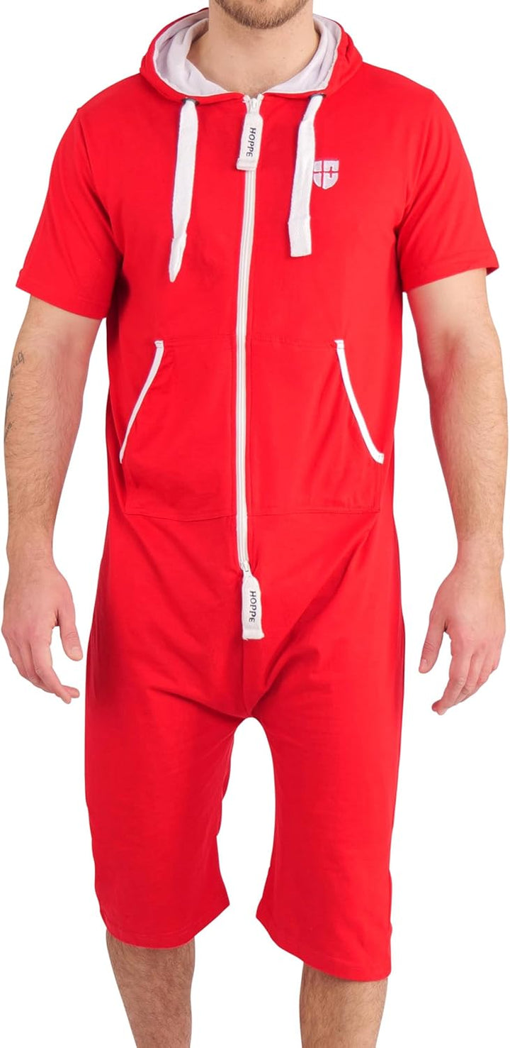 Gennadi Hoppe Herren Jumpsuit kurz Overall Einteiler Jogger für den Sommer S Slim Rot, S Slim Rot