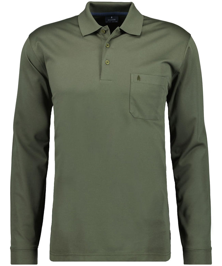 RAGMAN Herren Softknit-Polo mit Brusttasche, Langarm 3XL Dunkelgrün-393, 3XL Dunkelgrün-393