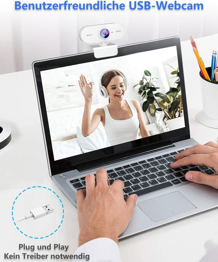 Webcam mit Mikrofon,1080P Full HD Kamera PC Laptop,USB Web Cam Plug&Play,Externe Streaming Camera,Mi