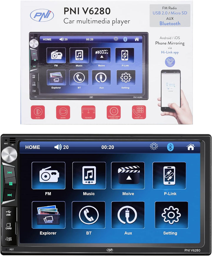 PNI V6280 Auto-Multimedia-Player mit Touchscreen, Bluetooth-Funktion, Mirror Link Android/iOS USB-Fu