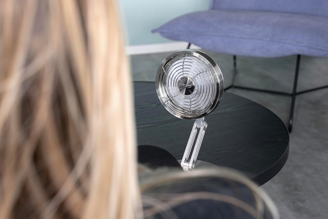 Unold STEEL FLEX Akku Ventilator 86705 | leise & kabellos – Tischventilator aus Edelstahl, 12h Laufz