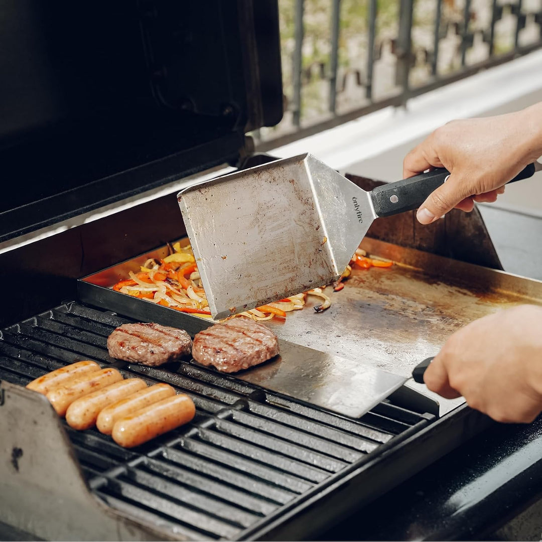 onlyfire Grillspachtel Set, Plancha Spachtel Edelstahl mit Aufhängeloch und Rutschfeste & Hitzebestä