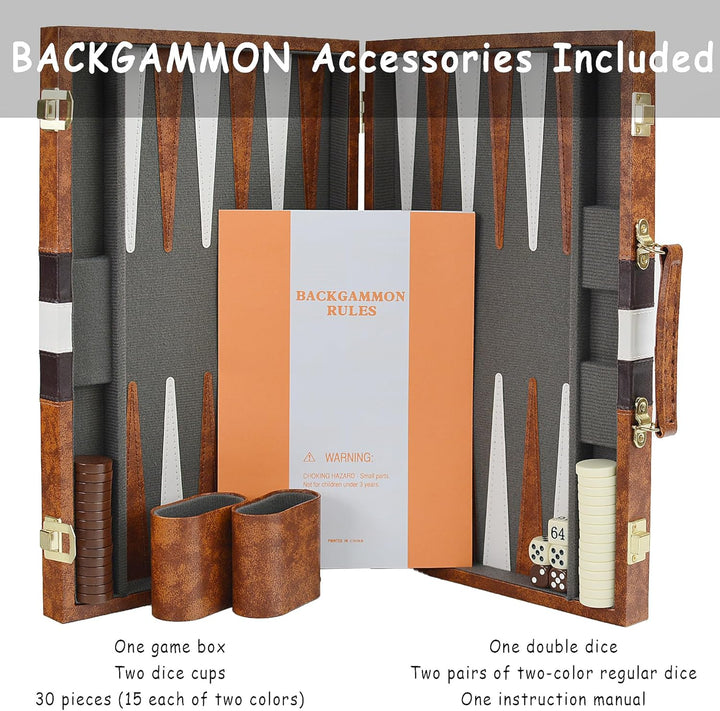Backgammon Set 15" Klassisches Backgammon Brettspiel Tragbares Reise Strategie Backgammon Spiel Set