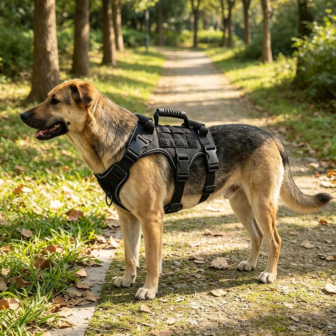 Taktisches Hundegeschirr Nylon reflektierend für grosse Hunde (Schwarz) | Robustes Hundegeschirr Aus