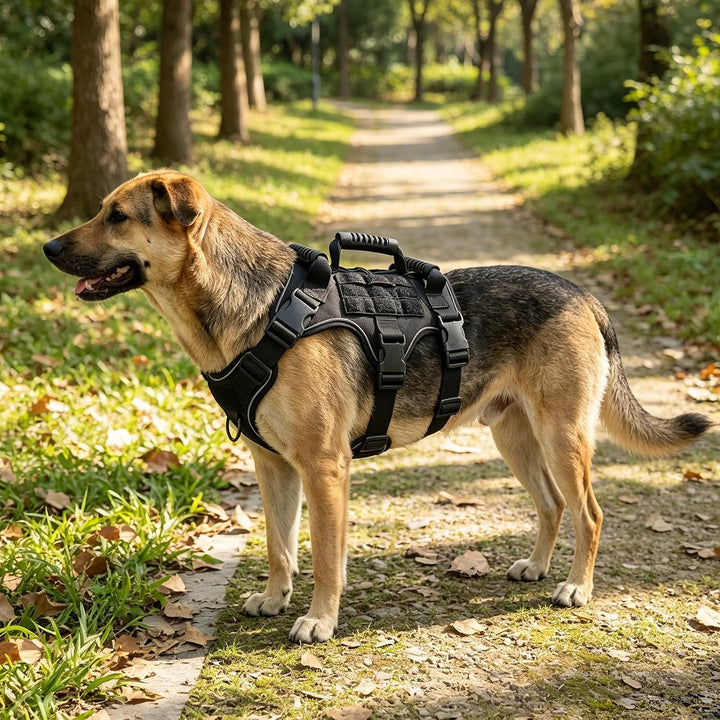 Taktisches Hundegeschirr Nylon reflektierend für grosse Hunde (Schwarz) | Robustes Hundegeschirr Aus