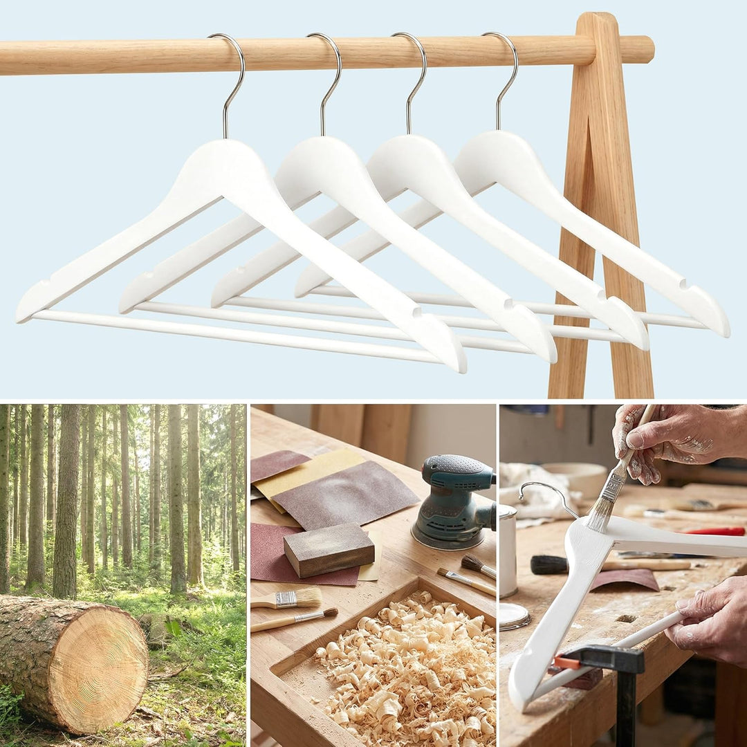 HOUSE DAY Holz Kleiderbügel Weiss 50 Stück, weisse Holzbügel für Kleiderschrank Ordnung, schmale sta