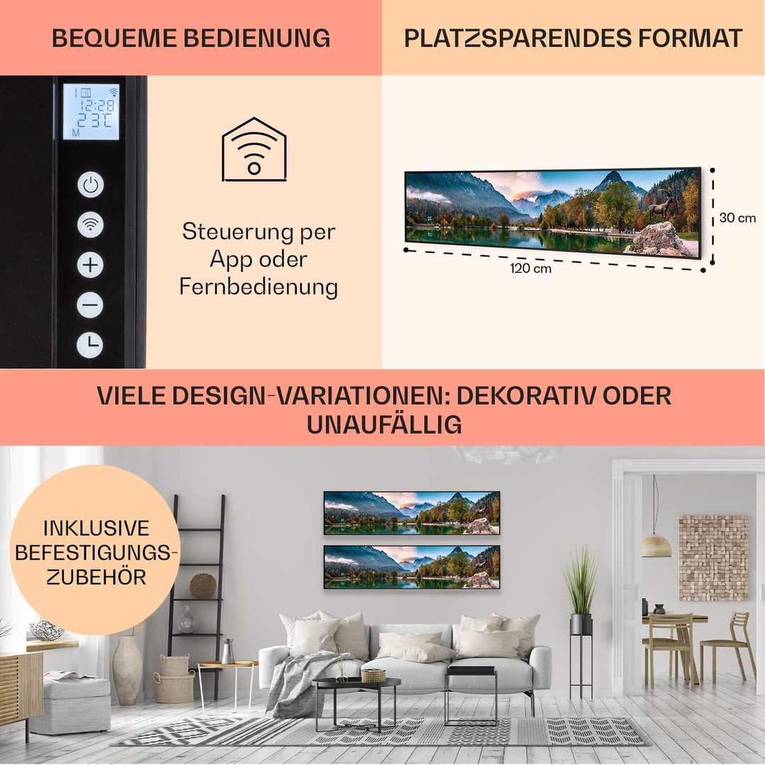 Klarstein Infrarotheizung mit Thermostat, 350W Elektroheizung, Smart Home Bild-Infrarotheizung zur W