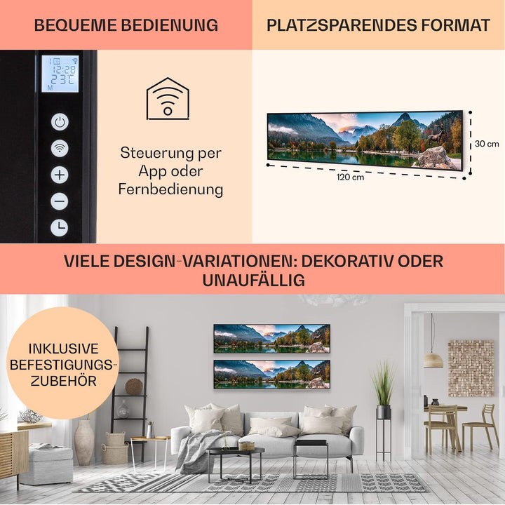 Klarstein Infrarotheizung mit Thermostat, 350W Elektroheizung, Smart Home Bild-Infrarotheizung zur W