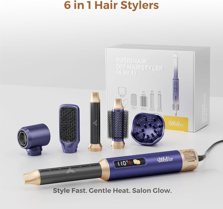 UKLISS 6 in 1 Airstyler,Professioneller Hairstyler mit Diffusor, Ionen Föhn mit Air Lockenstab,Föhnb