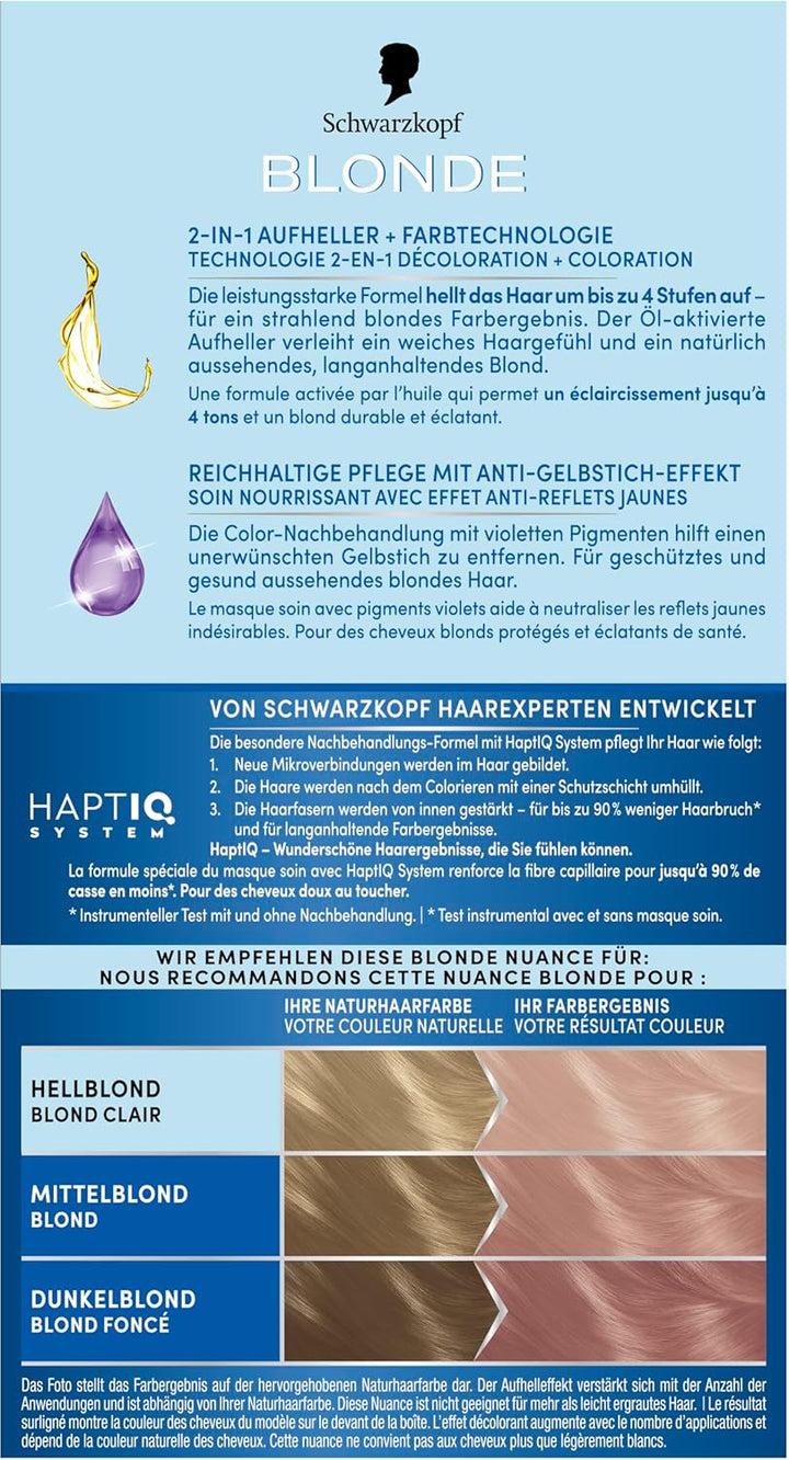 Schwarzkopf Blonde Aufhellende Farbe 10.25 Helles Erdbeerblond (3 x 142 ml), Haarfärbemittel für Öl-