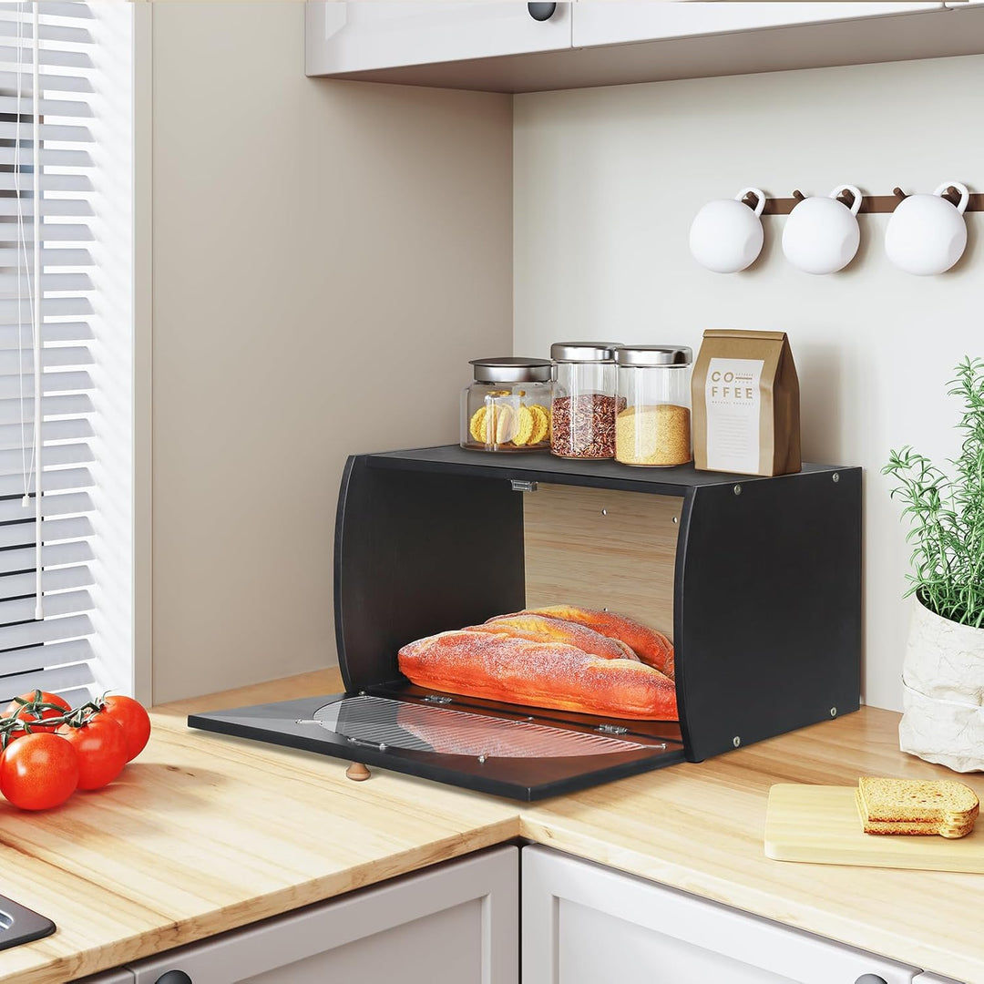 Leader Accessories Brotkasten Bambus Brotbehälter lebensmittelecht Brotaufbewahrung Semi-transparent