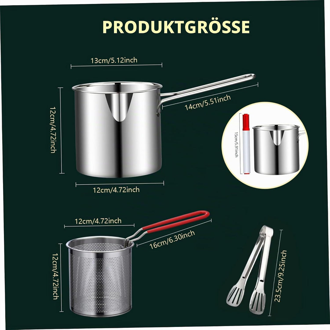 Mini Fryer Frittyer Edelstahl Fritteuchsen Topf mit Anti Scenen Griff Fritteuchsenpfanne mit Korb Mi