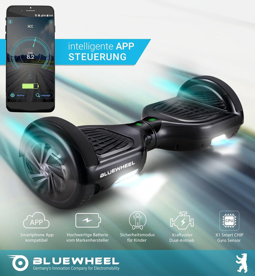 Bluewheel 6,5" Premium Hoverboard HX310s – Elektroboard mit LED, Bluetooth Lautsprecher, starker Dua