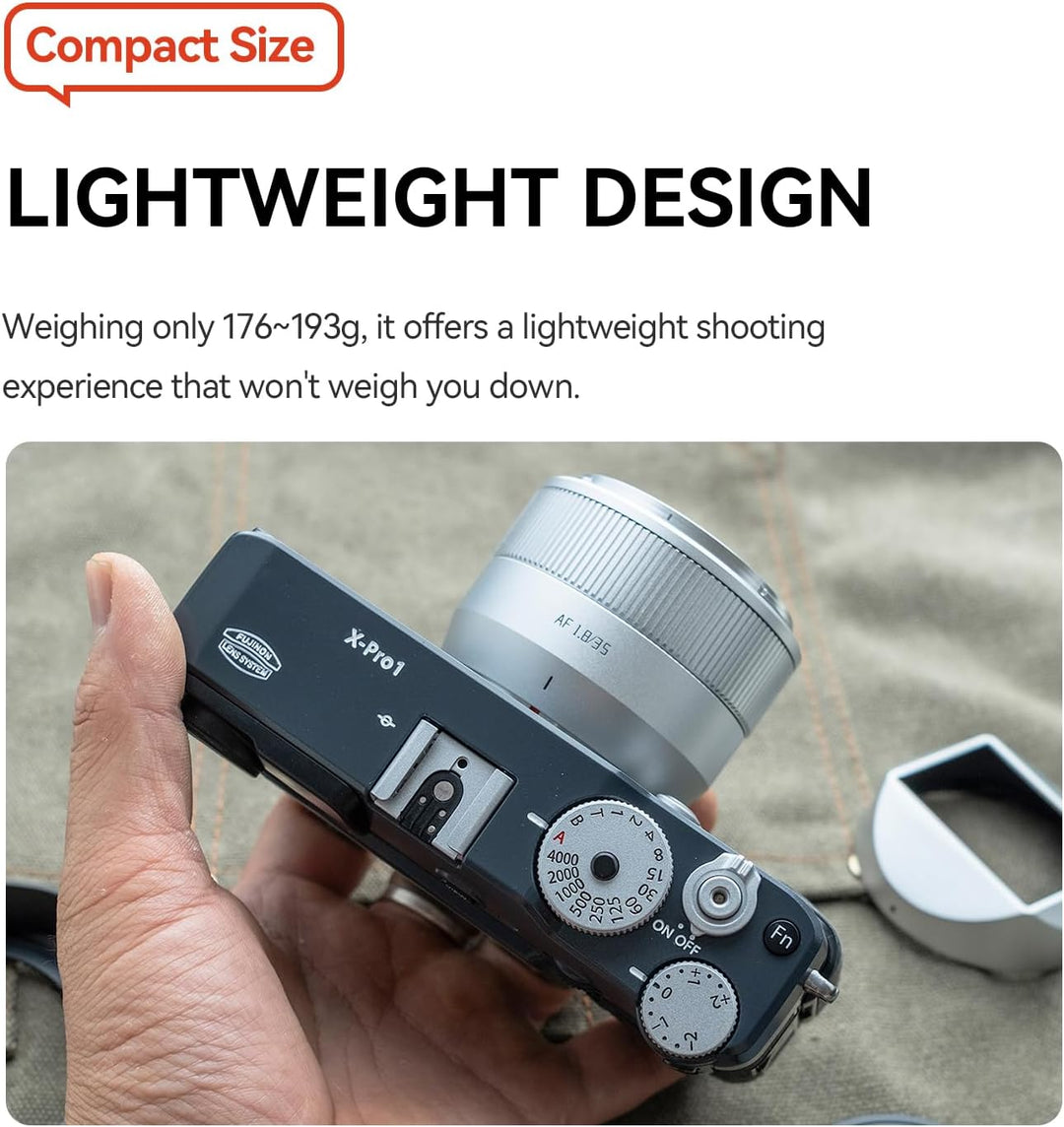 TTARTISAN 35 mm F1.8 Mark II für X-Mount Silver, AF-Objektiv 35 mm F/1.8 APS-C Portraitobjektive für