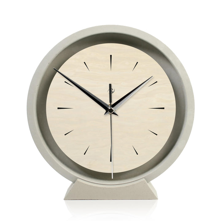 Runde Tischuhr aus Beton im Industrial Design – leise Standuhr ohne Ticken in minimalistischem Desig