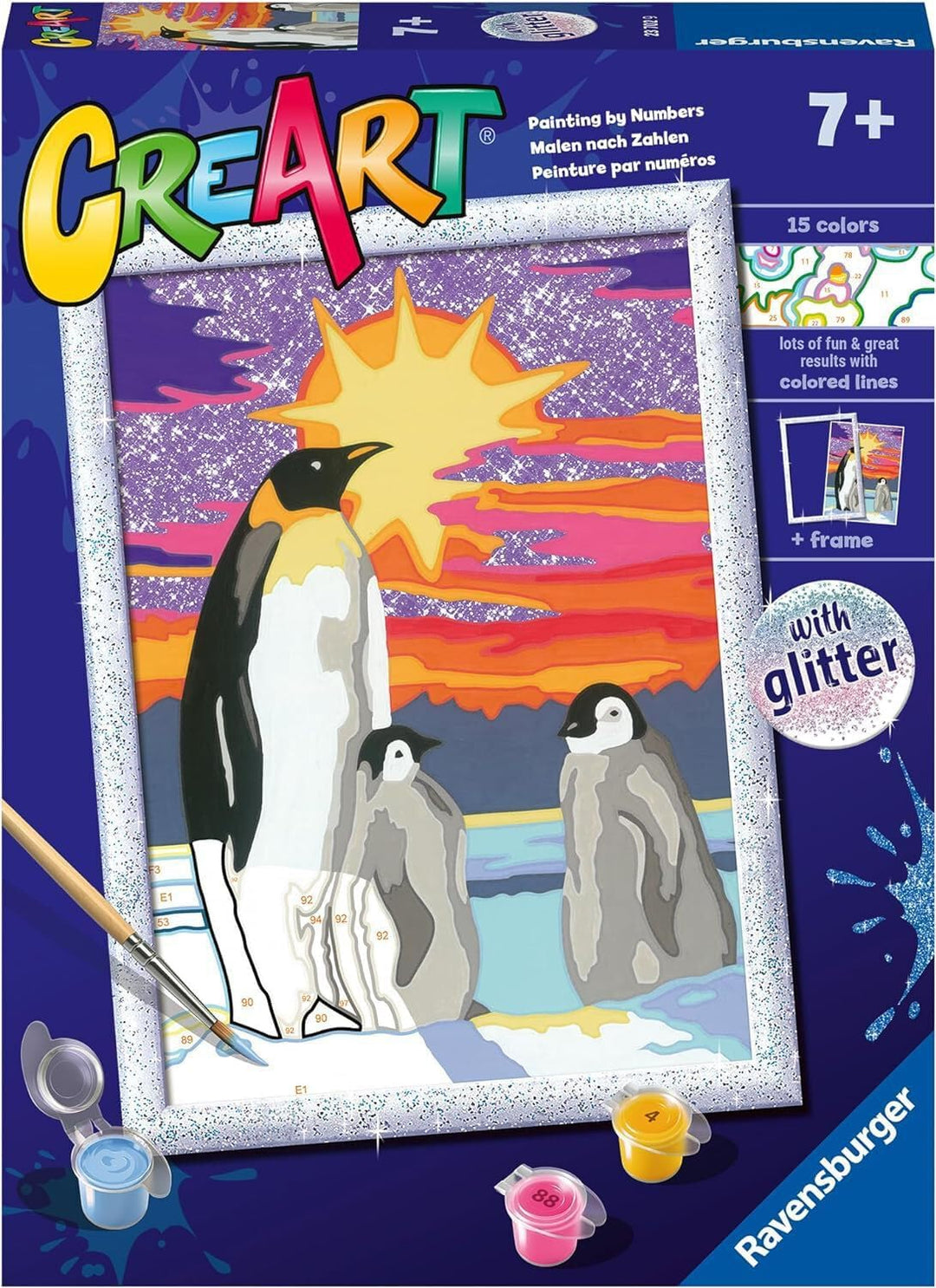 Ravensburger - CreArt D-Serie: Pinguine, Malset nach Zahlen, enthält ein vorgedrucktes Brett, einen