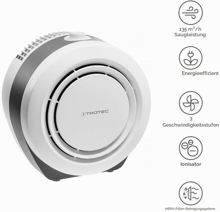 TROTEC Luftreiniger AirgoClean 10 E – HEPA Filter für Allergiker – Räume bis 16 m² /40 m³, Gebläsest