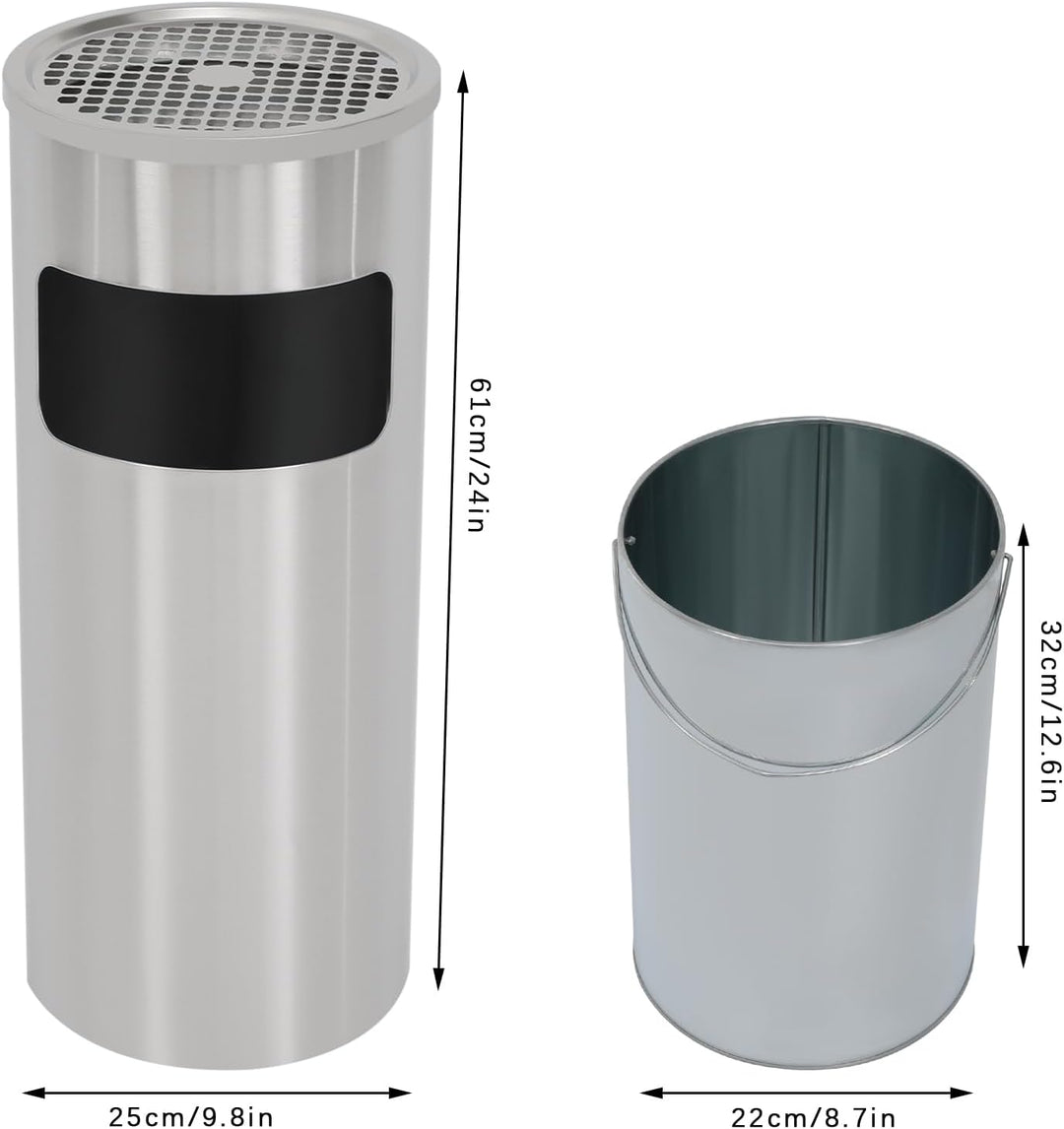 2-in-1 Standaschenbecher für draussen Mülleimer mit Aschenbecher 60,5 x 24,5 cm 30 L Grau,Wasserdich