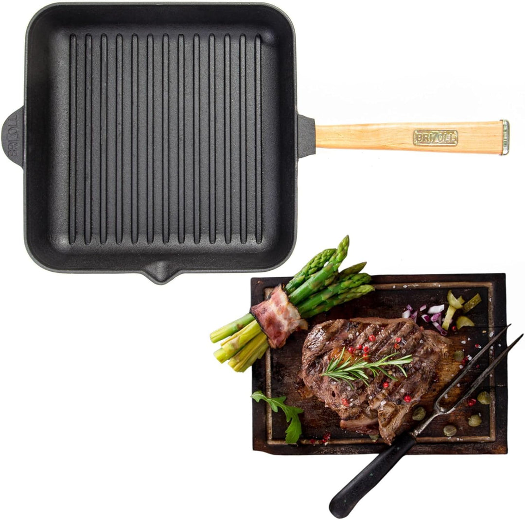 4BIG.fun Gusseisen Grillpfanne BRIZOLL mit abschraubbarem Griff Induktion (28 x 28 cm) Bratpfanne St