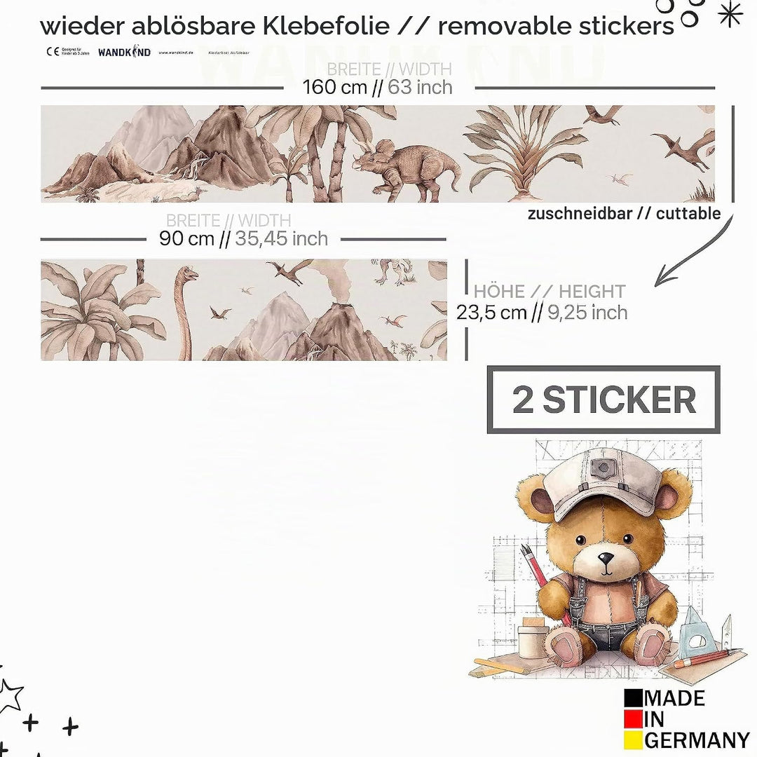 WANDKIND Aufkleber für IKEA KURA Kinderbett Hochbett Klebefolie Möbelfolie Sticker Kinderzimmer Dino