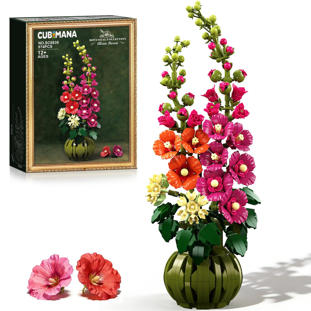 Blumen Botanicals Alcea Rosea - Set mit Kunstblumen für Erwachsene - Künstlicher Zimmerpflanze mit B