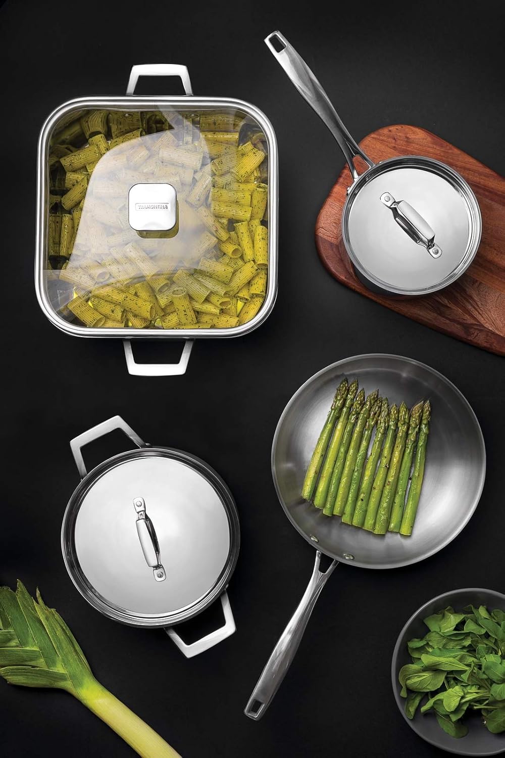 Tramontina GRANO Stielkasserolle, ø 16cm, 1,7 Liter, Edelstahl, mit Deckel, spülmaschinenfest, Induk