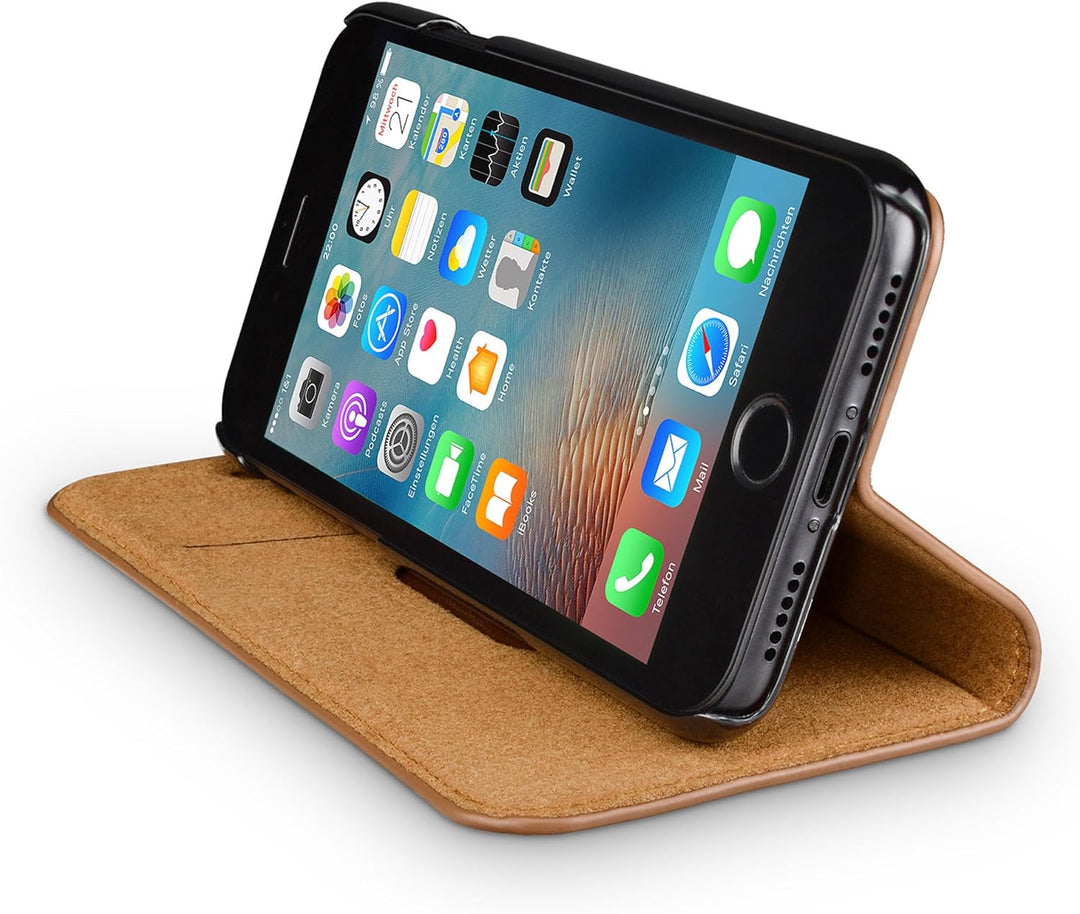 WIIUKA Echt Ledertasche - TRAVEL Nature - für Apple iPhone SE (2020), iPhone 8 und iPhone 7 - DEUTSC