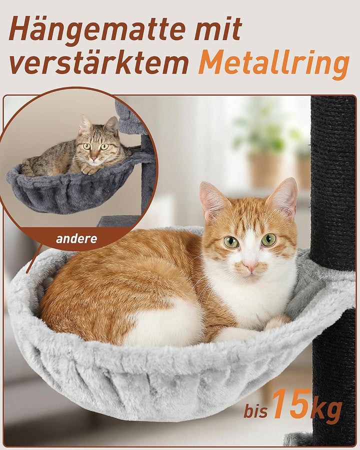 Kratzbaum Gross, 164cm Kratzbaum Grosse Katzen Stabil mit 11cm d Stämme, 2 Hängematte, 2 Plüschplatt